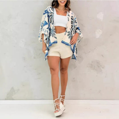 Women’s Printed Cardigan Top with Drop Shoulder Sleeves FitiqueFit