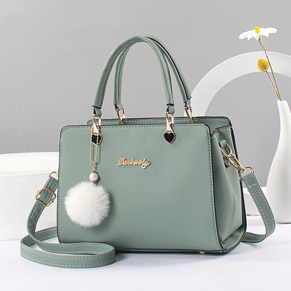 Solid Color Faux Leather Shoulder Bag - Detachable Strap, Zip Closure, Multi-Layer Crossbody Design, Polyester Lining, Fade-Resistant, Pom-Pom Pendant - The Perfect Holiday Gift for Valentine'S Day, Mother'S Day NovaCart