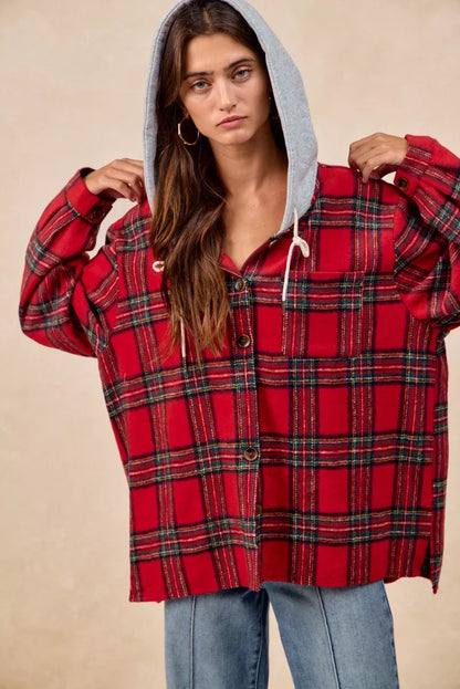 BiBi Brushed Plaid Hooded Jacket FitiqueFit