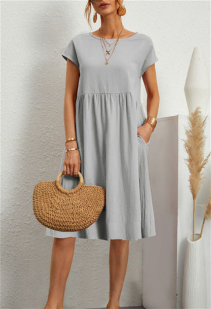 Women's Cotton Round Neck A-line Skirt Dress Grayceful LLC