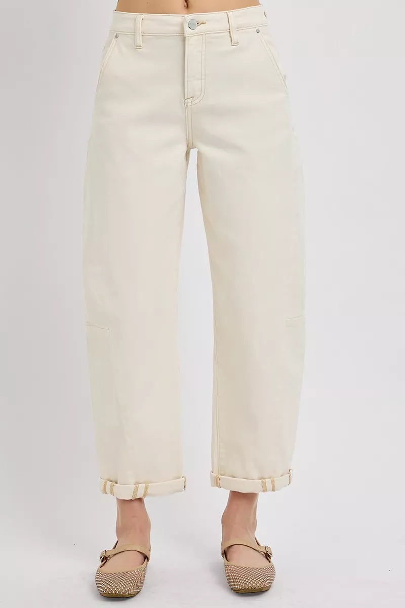 RISEN High Rise Relaxed Barrel Cuffed Jeans West2East Surf
