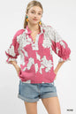 Umgee Peony Illustration Print Flounce Sleeve Blouse FitiqueFit