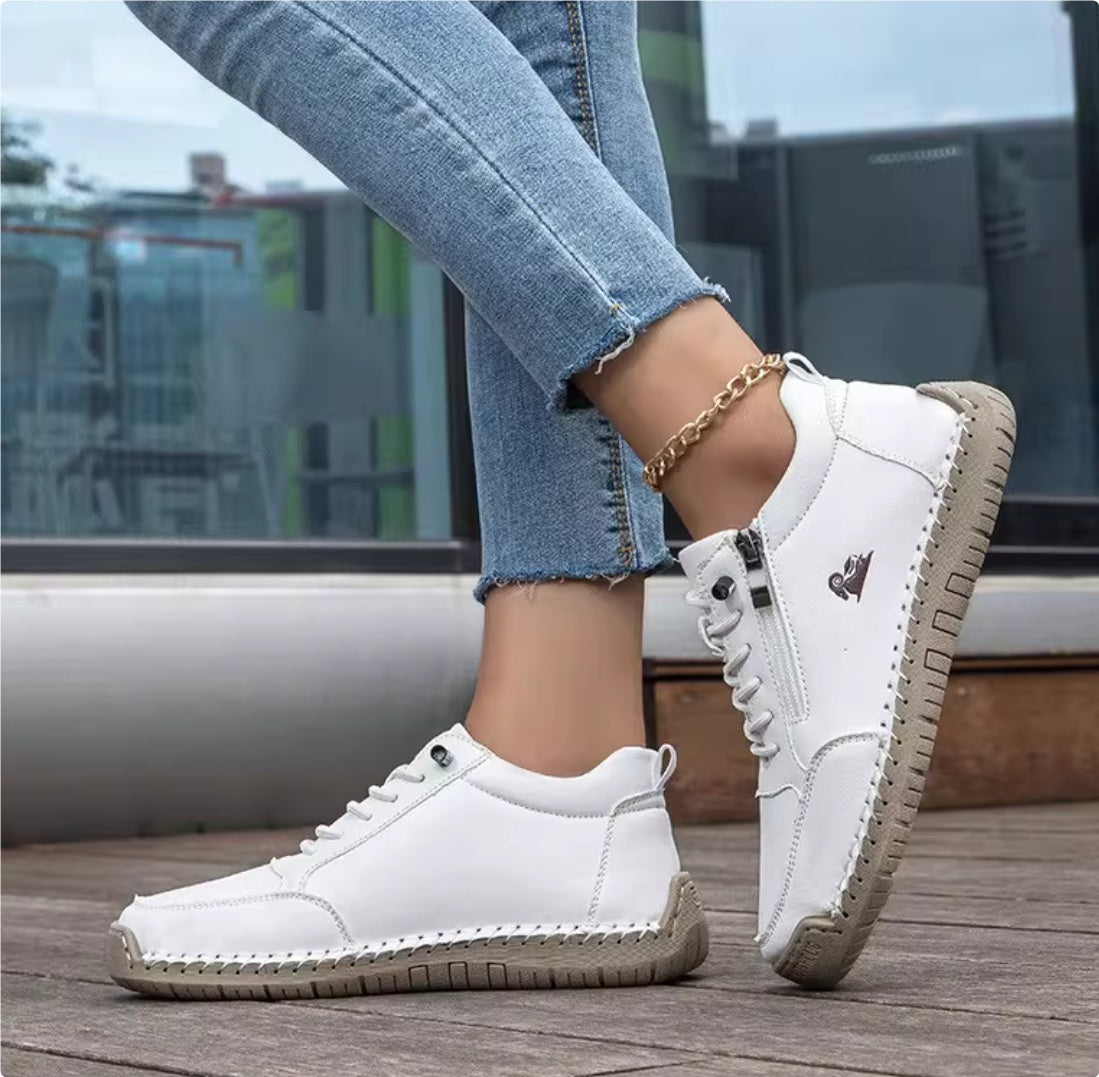 Women's Handmade Stitched Flat Shoes – Soft Sole Lace-Up Casual Flats FitiqueFit