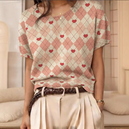 Women's Retro Short-Sleeve Jacquard Knit Top FitiqueFit