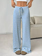 Striped Ribbed Knit Drawstring Waist Wide Leg Pants New Era Fashion LLc