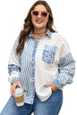 Sky Blue Leopard Striped Patchwork Casual Plus Shirt Garden Naked Curves