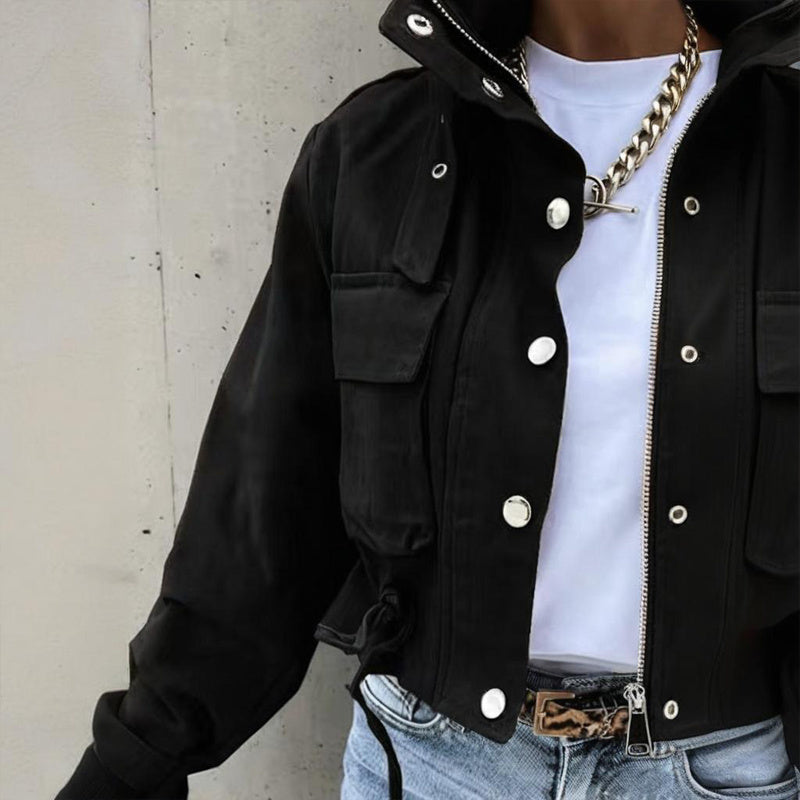 Women’s stand collar drawstring hem jacket FitiqueFit