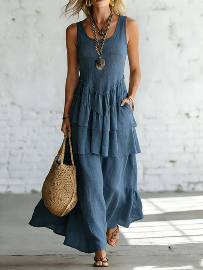 Women's Cotton Linen Sleeveless Loose Maxi Dress FitiqueFit
