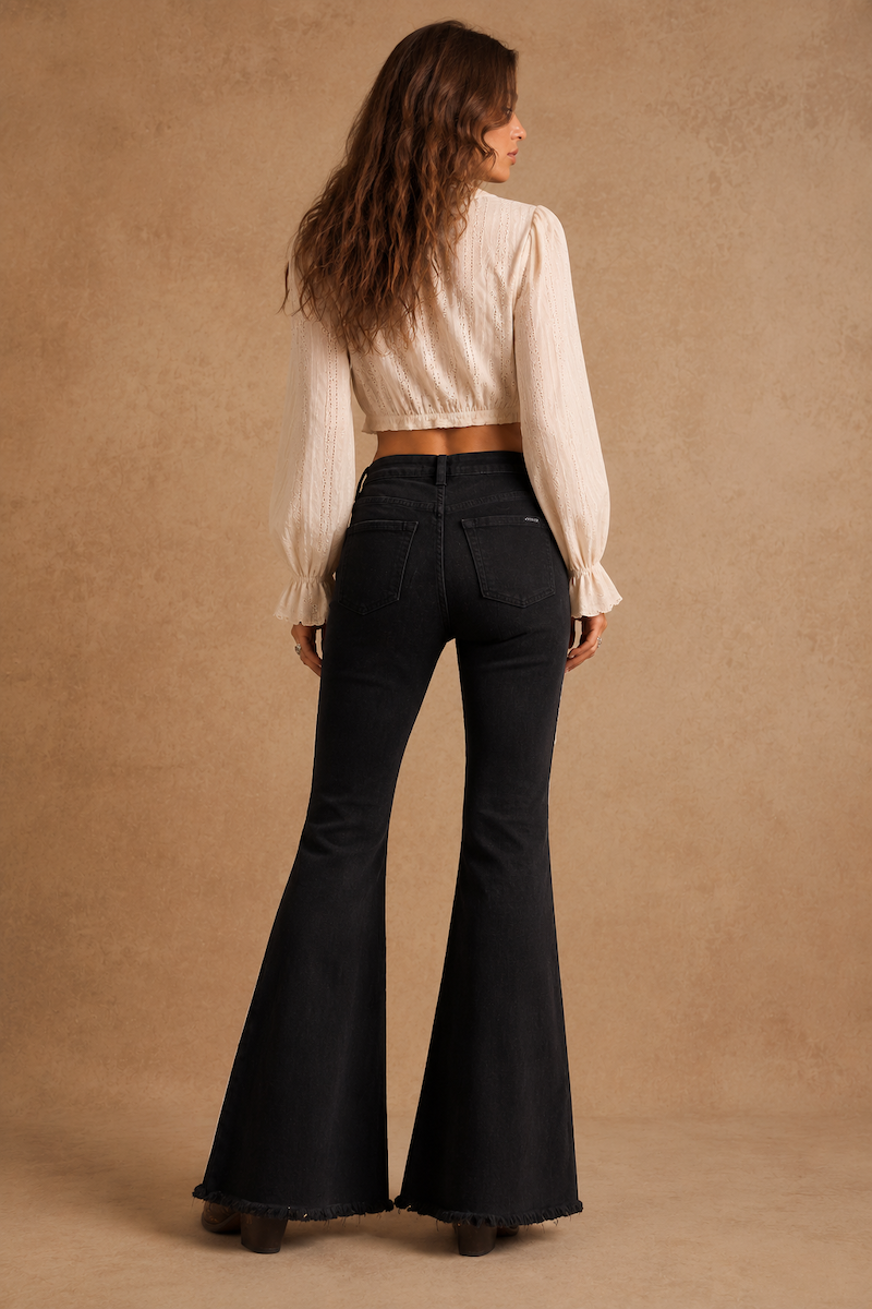 Bell Bottom Jean in Black GJG DENIM