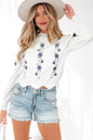 Floral Embroidered Scallop Hem Sweater Shop Style & More | Fresh Looks, Everyday Deals & Free Shipping