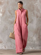 Linen Blend Sleeveless Stand-Collar Jumpsuit – 5 Colors S–3XL FitiqueFit
