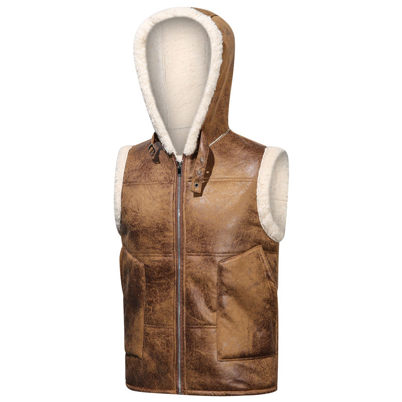 Men's Faux Fur-Lined Hooded Vest, Thickened and -Lined, Fashionable Windproof and Warm Outer Jacket for Men NovaCart