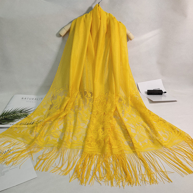 Women's Casual Shawl Wrap - Solid Color, Lightweight Polyester Knit - Going Out Essentials | Fringe Trim | Floral Lace Details NovaCart