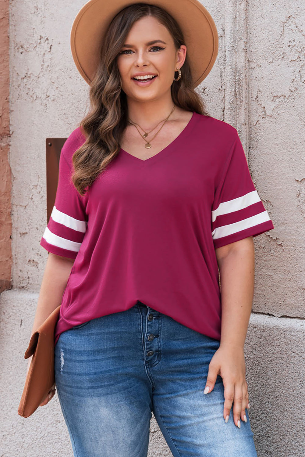 Plus Size Striped V-Neck Tee Shirt See size chart under “more details” The Fashion Celestial