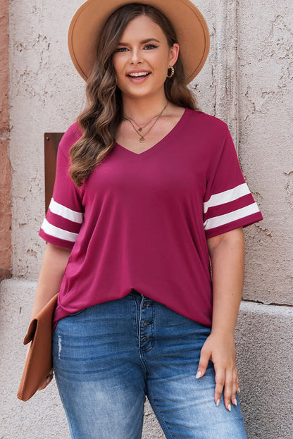 Plus Size Striped V-Neck Tee Shirt See size chart under “more details” The Fashion Celestial