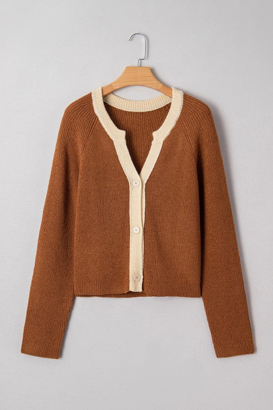 Contrast Trim Buttoned V-Neck Cropped Cardigan Shop Style & More | Fresh Looks, Everyday Deals & Free Shipping