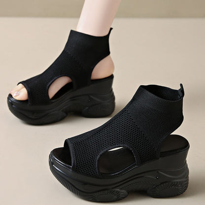 Cutout Mesh Wedge Sandals New Era Fashion LLc