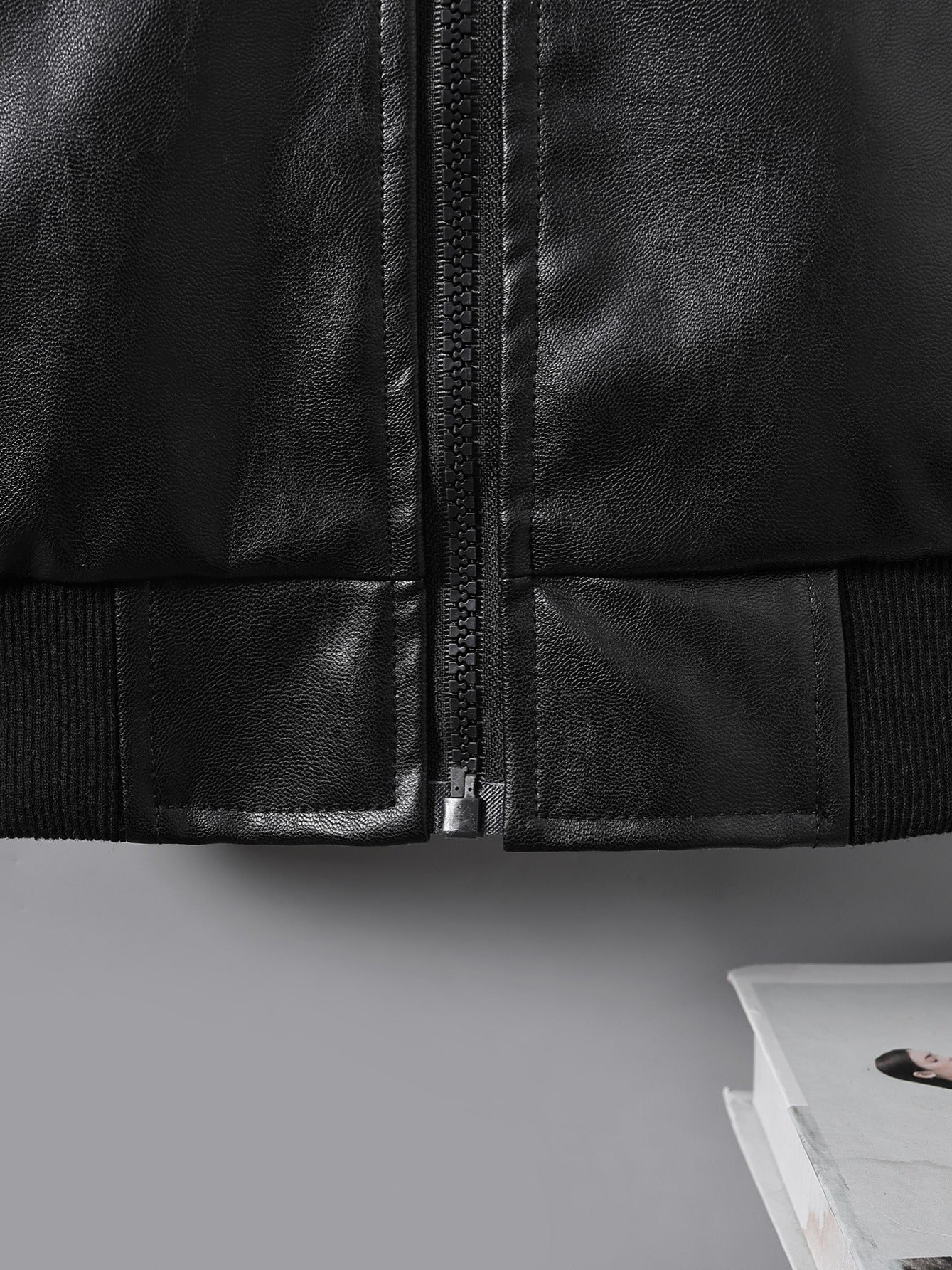 Boys' Faux Leather Jacket with Fleece Lining - Thickened Winter Coat, Full-Zip Front Closure, Machine Washable, Casual Style for Fall/Winter, Regular Fit NovaCart
