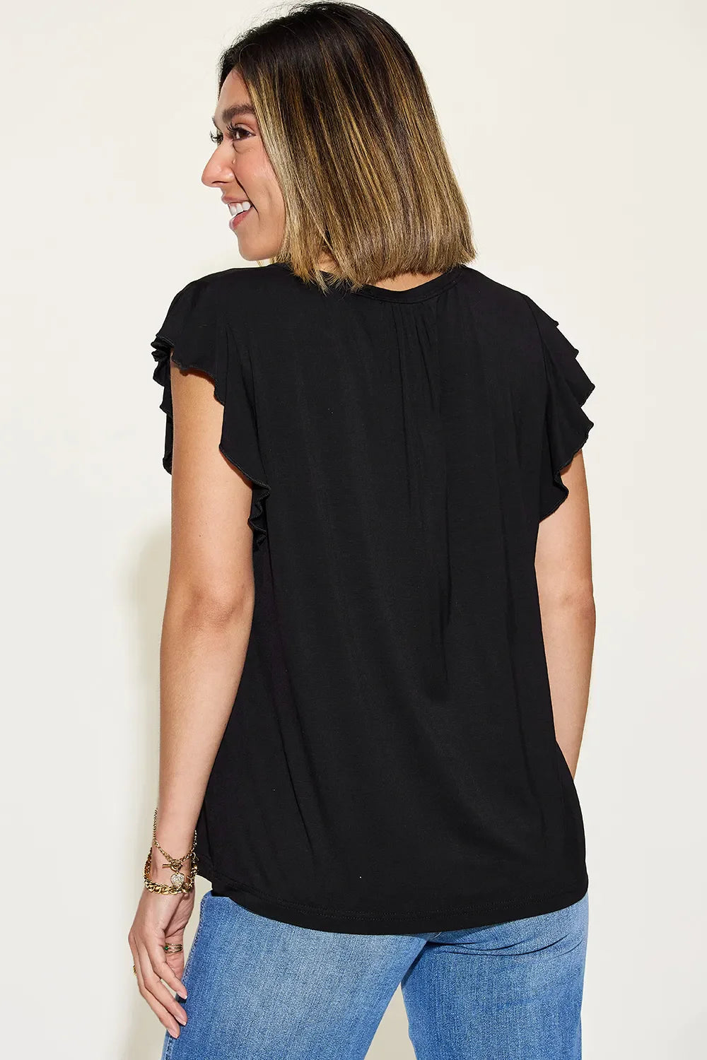 Basic Bae Full Size Bamboo Notched Ruffled Short Sleeve T-Shirt New Era Fashion LLc