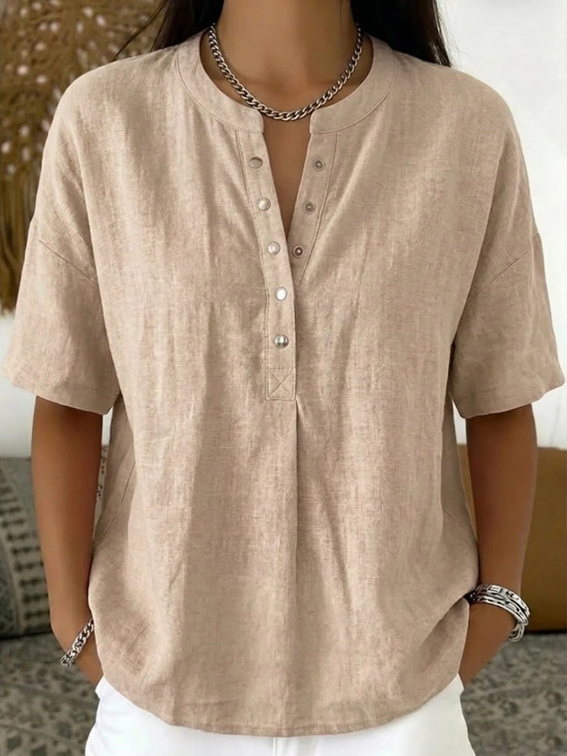 Women's Solid Color Loose-Fit Short-Sleeve Pullover Top FitiqueFit