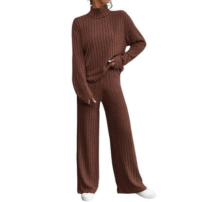 Leisure Turtleneck Knitting Long-sleeve Sweater Loose Trousers Two-piece Set Grayceful LLC