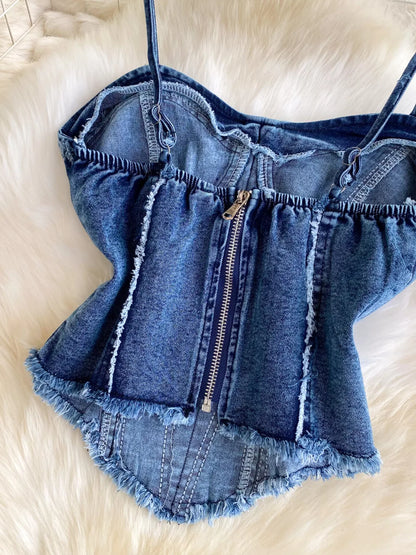 Raw Hem Denim Cami and Flare Jeans Set New Era Fashion LLc