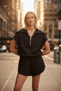 Half-Zip Lapel Sweatshirt & Shorts Two-Piece Set | 6 Colors FitiqueFit