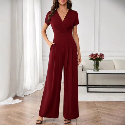 Three-Quarter Sleeve Pleated Wide-Leg Jumpsuit | 2 Colors S–XL FitiqueFit