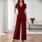 Three-Quarter Sleeve Pleated Wide-Leg Jumpsuit | 2 Colors S–XL FitiqueFit