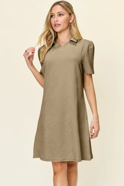 Double Take Full Size Texture Collared Neck Short Sleeve Dress West2East Surf