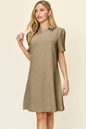 Double Take Full Size Texture Collared Neck Short Sleeve Dress West2East Surf