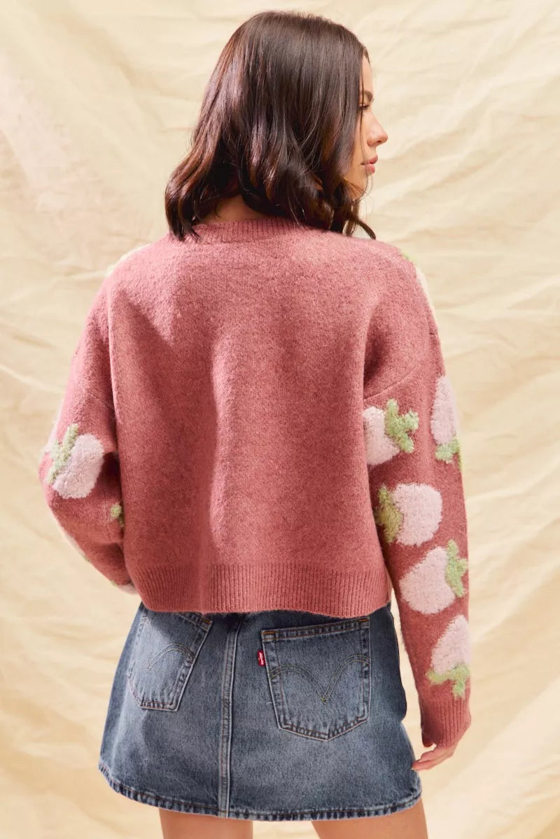 SO ME Strawberry Fruit All Over Button Sweater Cardigan FitiqueFit