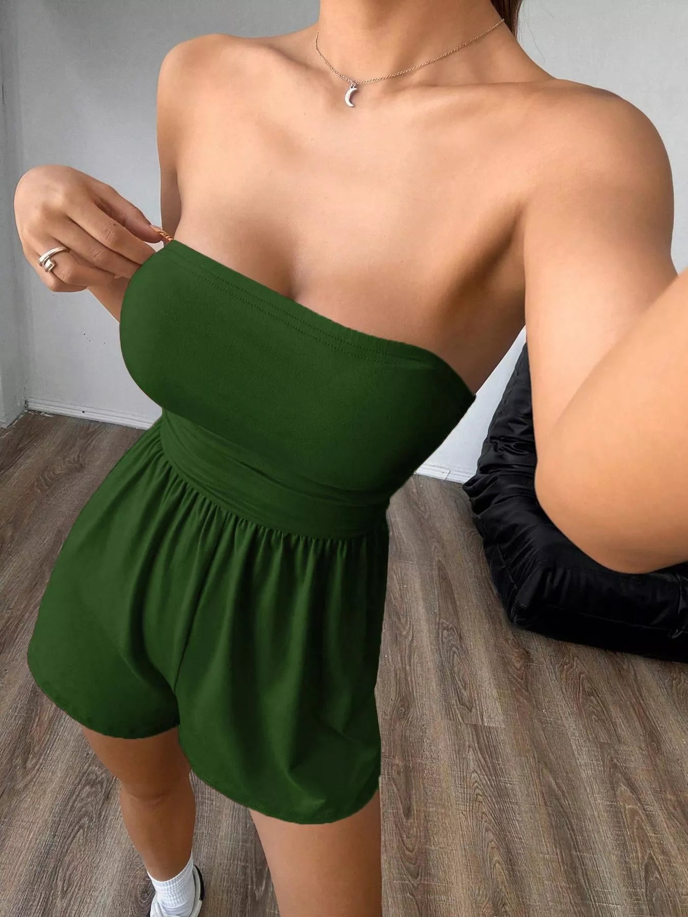 Chic Strapless Ruched Waist Romper New Era Fashion LLc