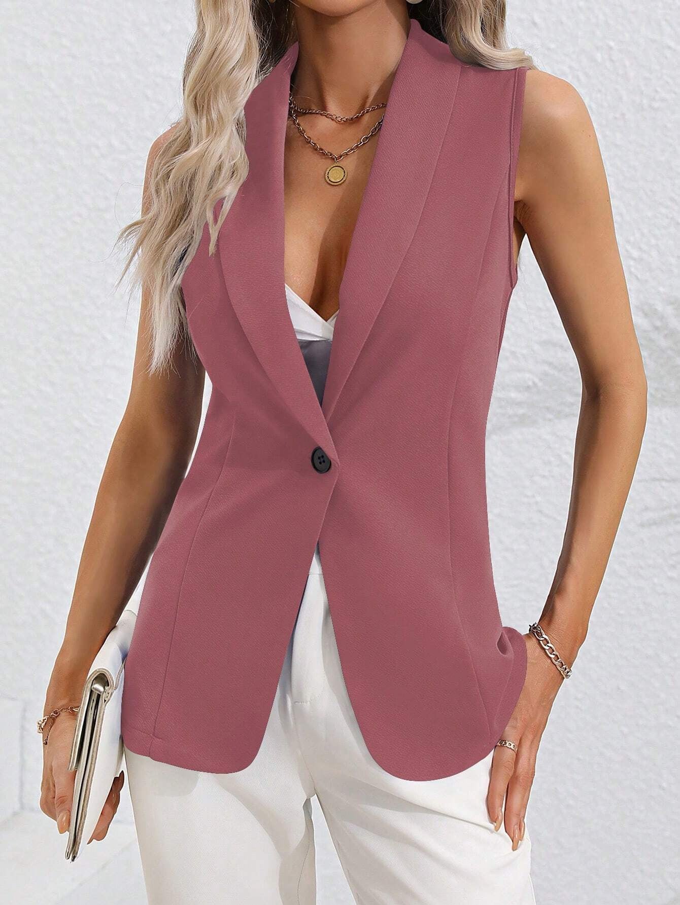 Women's Sleeveless Single-Button Cardigan Jacket – Round Neck FitiqueFit