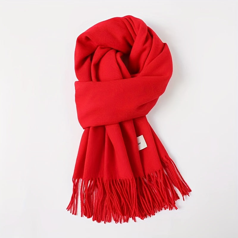 Solid Color Tassel Scarf, Hand Wash Only, Elegant Fringe Shawl for Women, Fashion Accessory NovaCart