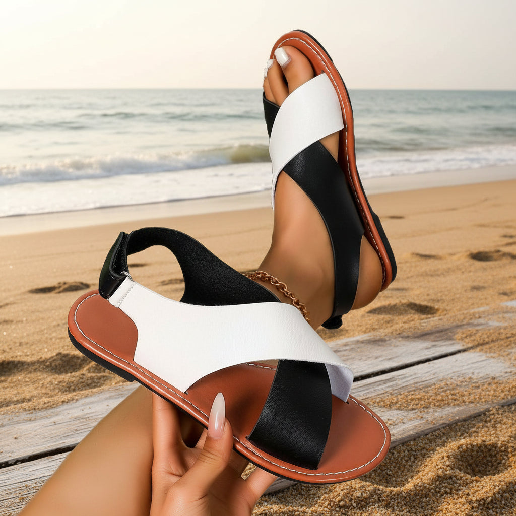Women's Color-Block Cross-Strap Flat Sandals FitiqueFit