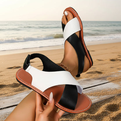 Women's Color-Block Cross-Strap Flat Sandals FitiqueFit