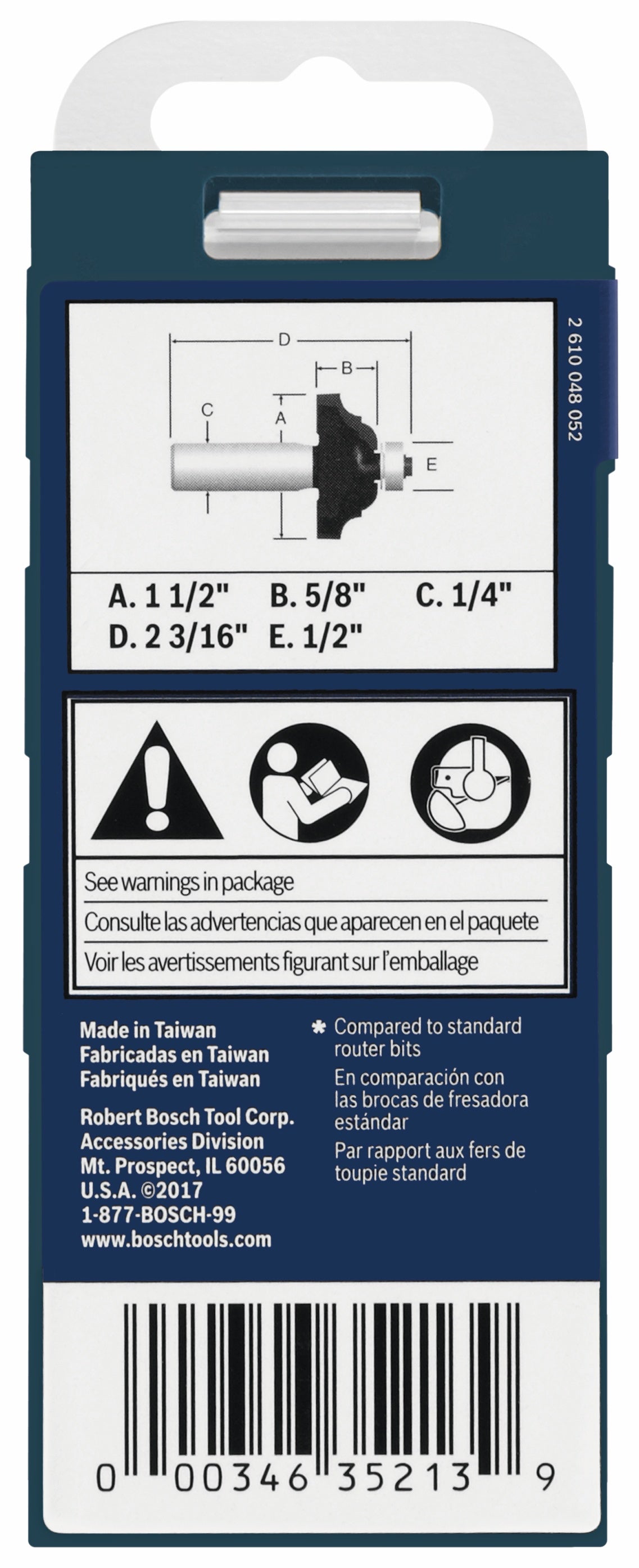 BOSCH 85581MC 1-1/2 In. x 5/8 In. Carbide-Tipped Classical Router Bit VM Hardware