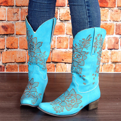 Womens Mid-Calf Boots With Embroidery Ethnic Style And A Comfortable Mid-Heel See size chart under “more details” The Fashion Celestial