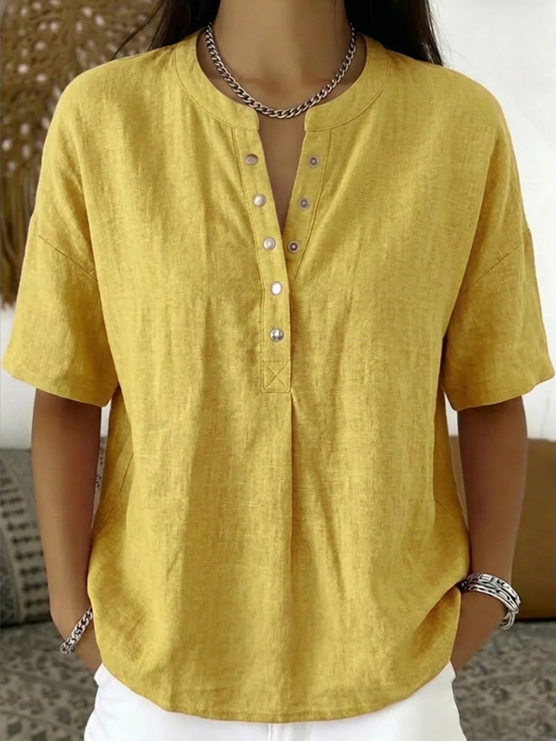 Women's Solid Color Loose-Fit Short-Sleeve Pullover Top FitiqueFit