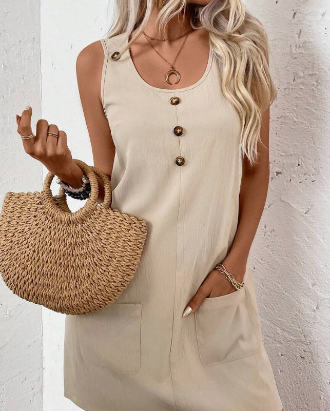 Women’s Solid‑Color Sleeveless A‑Line Dress FitiqueFit