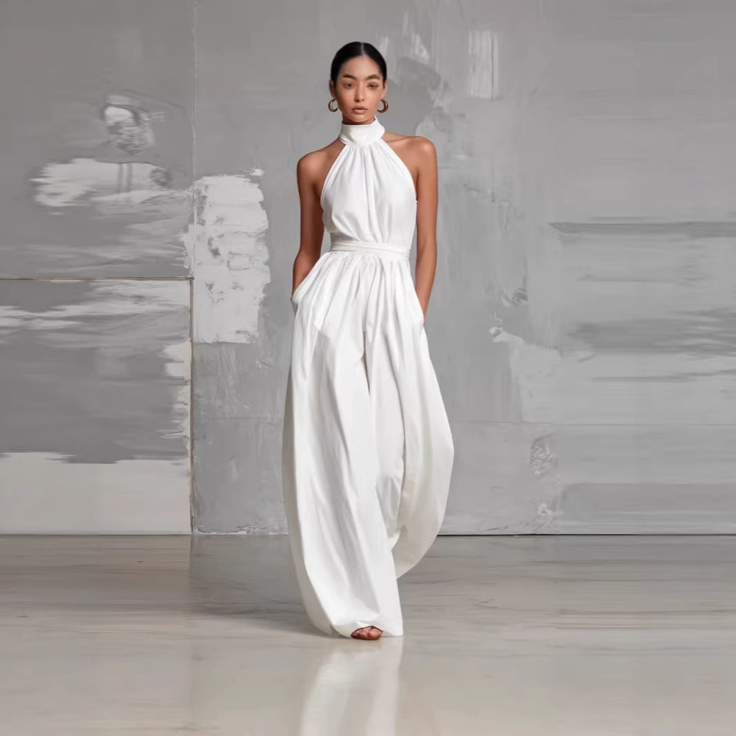 Women's Belted Pleated Jumpsuit – High-Waist Cinched Sleeveless FitiqueFit