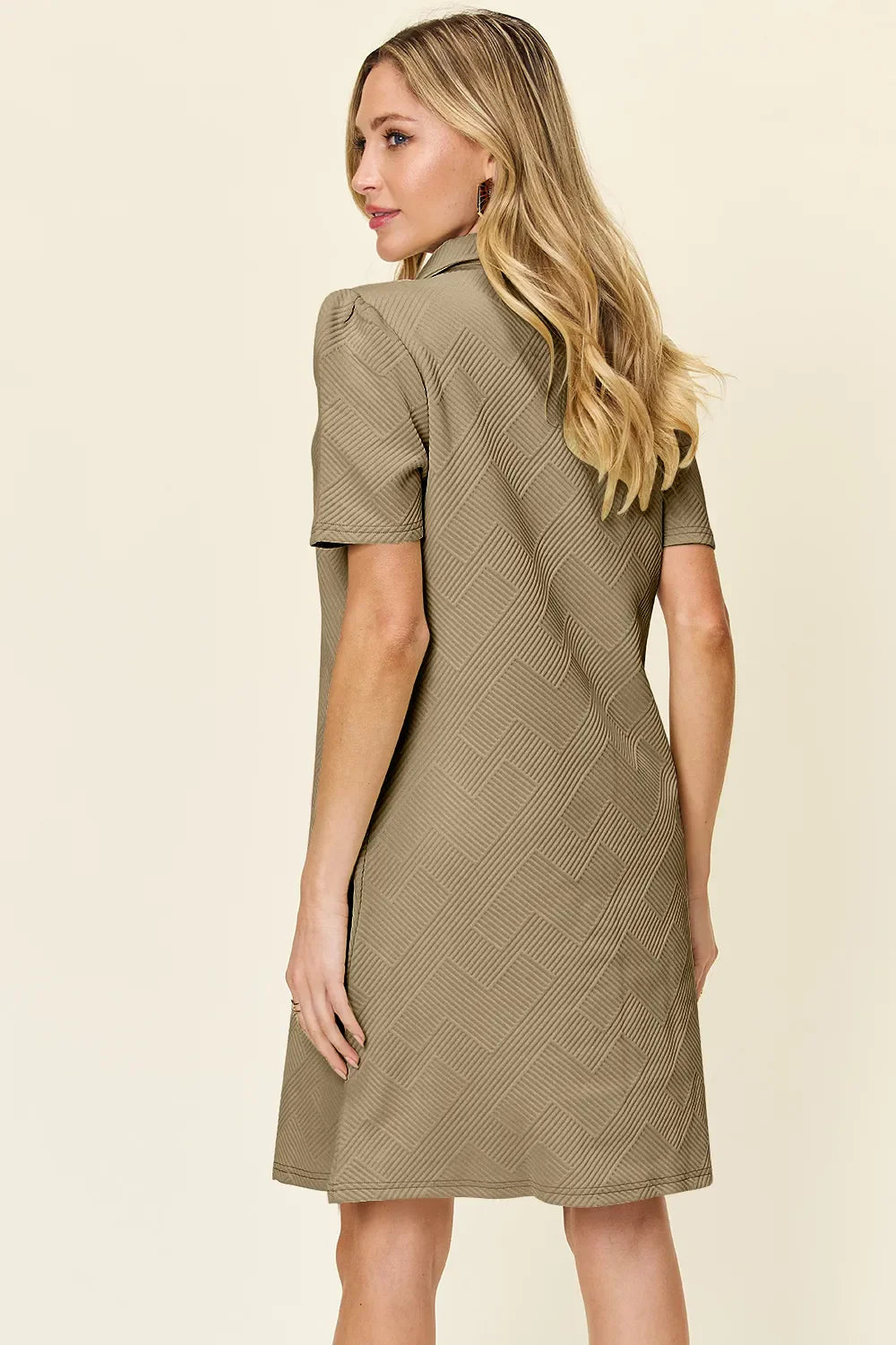 Double Take Full Size Texture Collared Neck Short Sleeve Dress West2East Surf