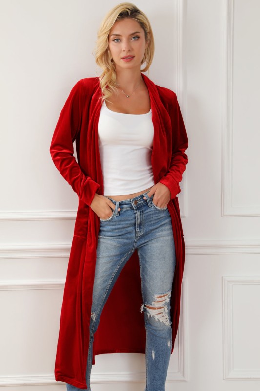 Velvet Open-Front Pocketed Cardigan Shop Style & More | Fresh Looks, Everyday Deals & Free Shipping
