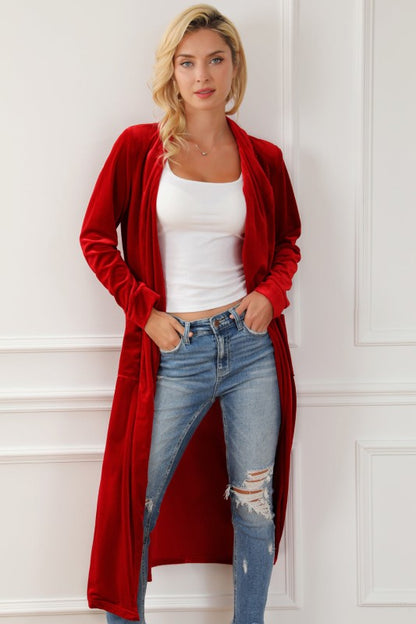 Velvet Open-Front Pocketed Cardigan Shop Style & More | Fresh Looks, Everyday Deals & Free Shipping