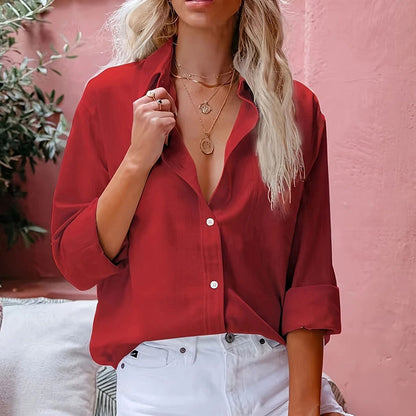 Simple Button Front Shirt, Elegant Long Sleeve Shirt Tops FitiqueFit