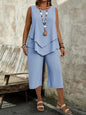 Casual Solid-Colored Sleeveless Top And Cropped Pants Two-Piece Set FitiqueFit