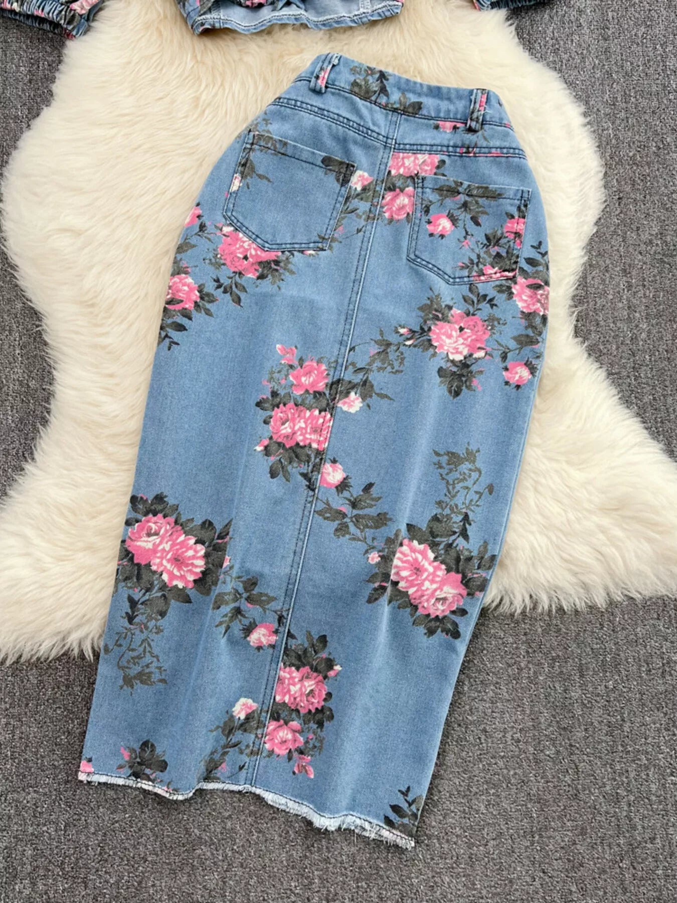 Floral Print Sweetheart Neck Cami and Skirt Denim Set New Era Fashion LLc