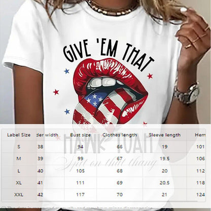 Women's Round Neck American Flag Lips & Stars Print Summer Top FitiqueFit