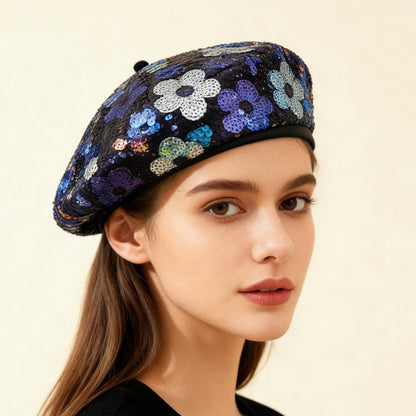 Sequin Flower Beret – Trendy Painter's Hat for Women | Outdoor & Everyday Style FitiqueFit